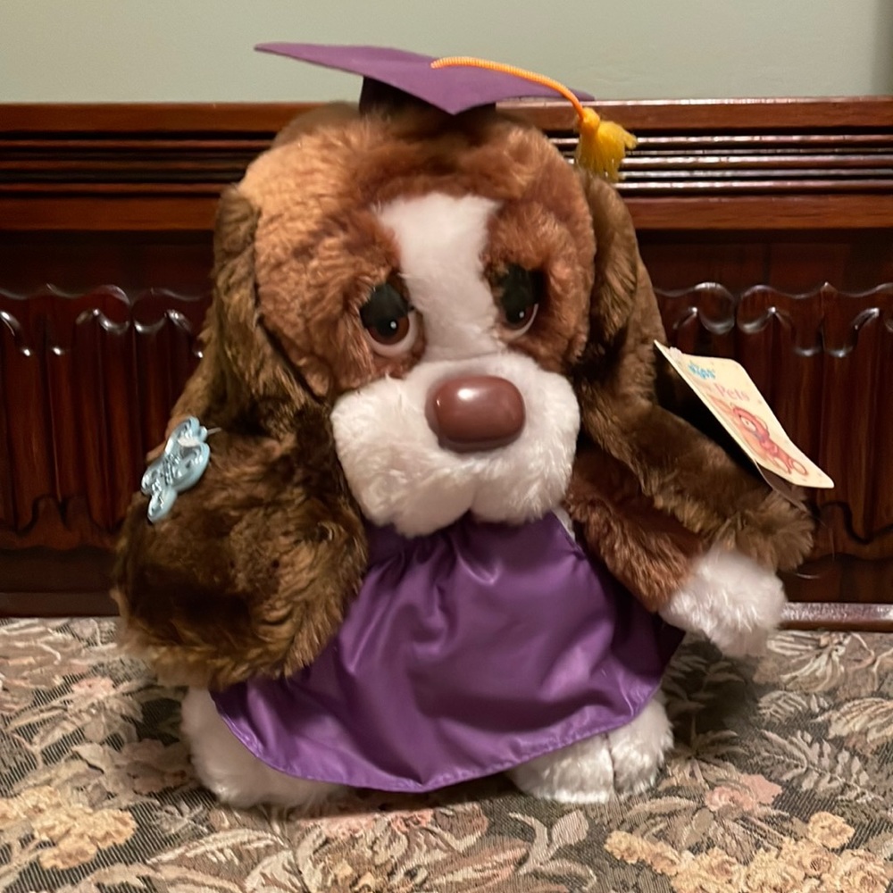 1980s Baxter graduating dog plush.